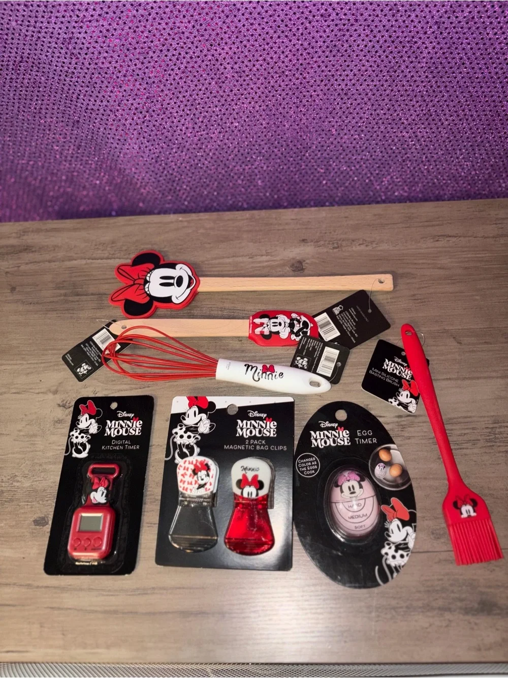 🏝️🎉 Disney Minnie Mouse Baking Utensil Set 7 Piece Kitchen Bundle New With Tag